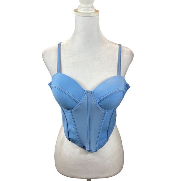 JW Signature Baby Blue Bustier Top Cropped Padded Cups Size Medium - Picture 1 of 13